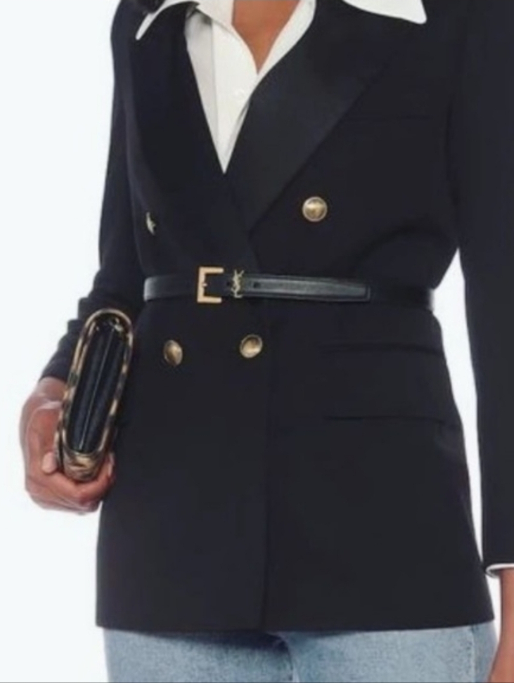 Brand New! YSL Saint Laurent CASSANDRE Thin Belt Smooth Leather BLACK Calfskin - Picture 3 of 14